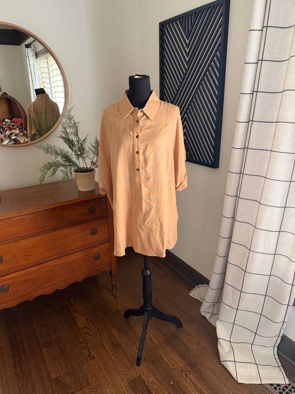 HYFVE camel oversized linen tunic medium